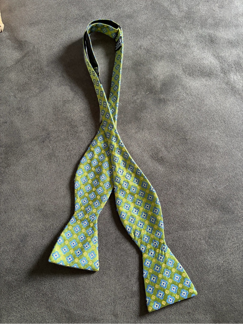 100% Silk Self Tie Bow Tie Green Blue Geometric Adjustable